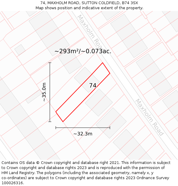 74, MAXHOLM ROAD, SUTTON COLDFIELD, B74 3SX: Plot and title map