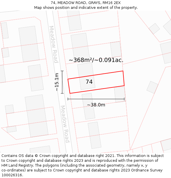 74, MEADOW ROAD, GRAYS, RM16 2EX: Plot and title map
