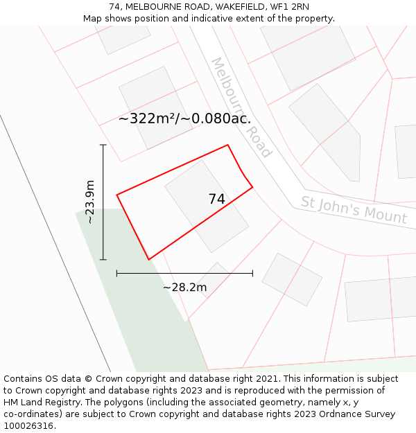74, MELBOURNE ROAD, WAKEFIELD, WF1 2RN: Plot and title map