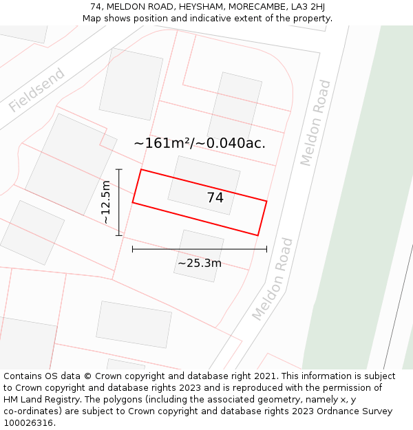 74, MELDON ROAD, HEYSHAM, MORECAMBE, LA3 2HJ: Plot and title map