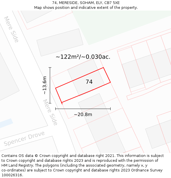 74, MERESIDE, SOHAM, ELY, CB7 5XE: Plot and title map