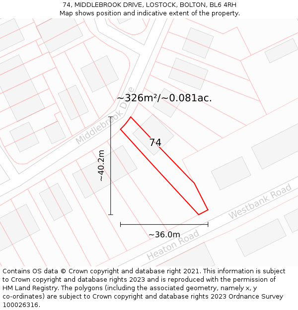 74, MIDDLEBROOK DRIVE, LOSTOCK, BOLTON, BL6 4RH: Plot and title map