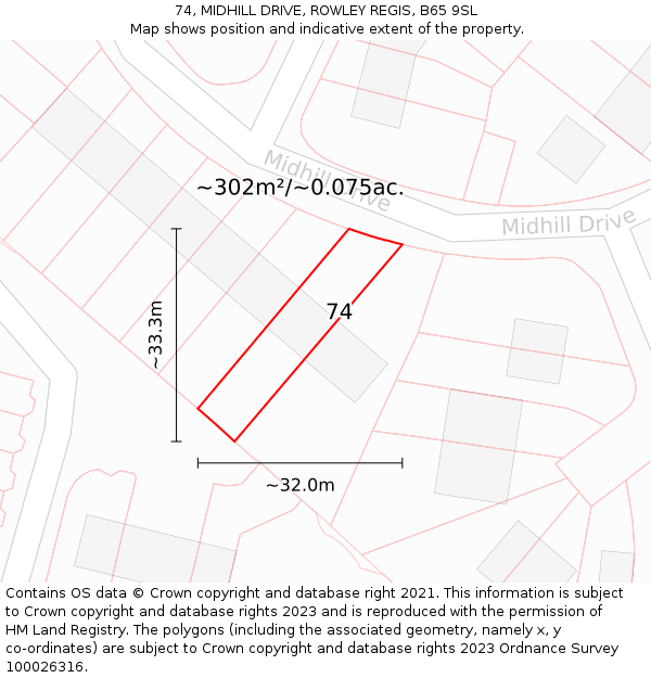 74, MIDHILL DRIVE, ROWLEY REGIS, B65 9SL: Plot and title map