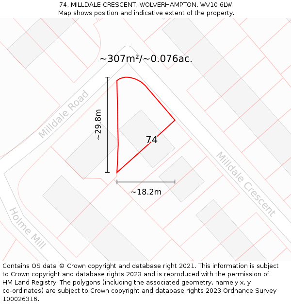 74, MILLDALE CRESCENT, WOLVERHAMPTON, WV10 6LW: Plot and title map