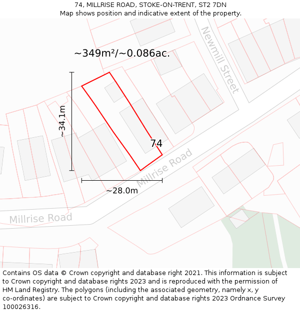 74, MILLRISE ROAD, STOKE-ON-TRENT, ST2 7DN: Plot and title map