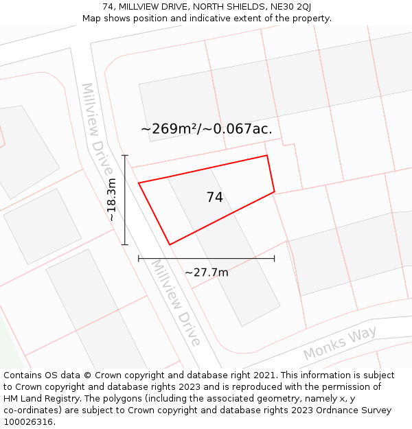 74, MILLVIEW DRIVE, NORTH SHIELDS, NE30 2QJ: Plot and title map