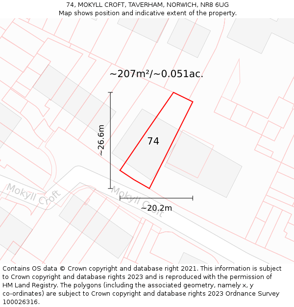 74, MOKYLL CROFT, TAVERHAM, NORWICH, NR8 6UG: Plot and title map