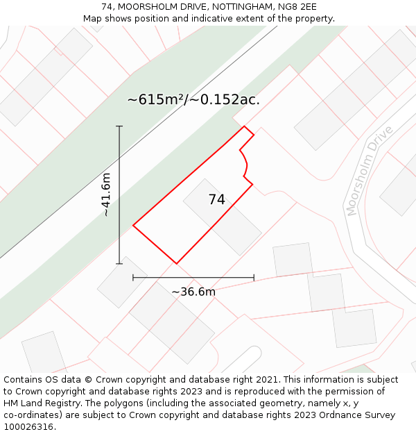 74, MOORSHOLM DRIVE, NOTTINGHAM, NG8 2EE: Plot and title map