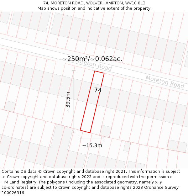74, MORETON ROAD, WOLVERHAMPTON, WV10 8LB: Plot and title map