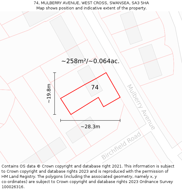74, MULBERRY AVENUE, WEST CROSS, SWANSEA, SA3 5HA: Plot and title map