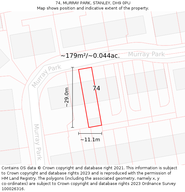 74, MURRAY PARK, STANLEY, DH9 0PU: Plot and title map