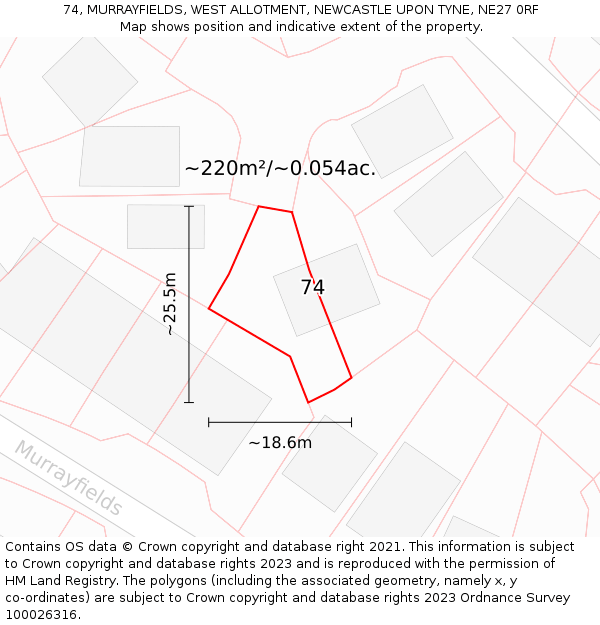 74, MURRAYFIELDS, WEST ALLOTMENT, NEWCASTLE UPON TYNE, NE27 0RF: Plot and title map
