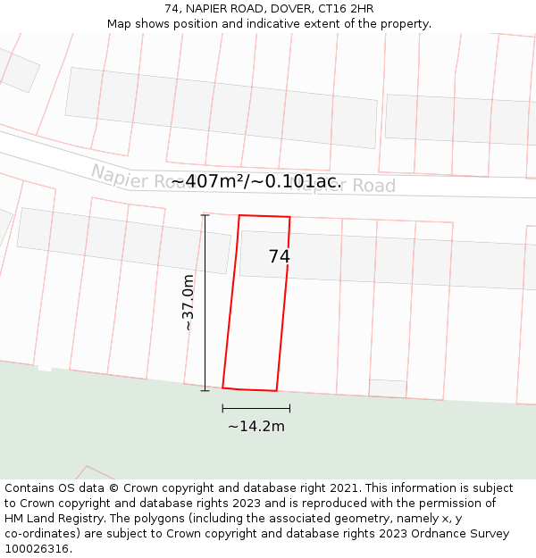 74, NAPIER ROAD, DOVER, CT16 2HR: Plot and title map