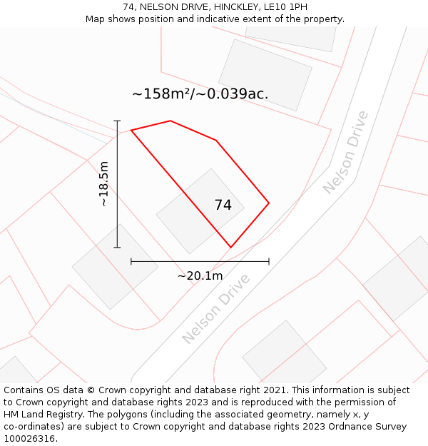 74, NELSON DRIVE, HINCKLEY, LE10 1PH: Plot and title map
