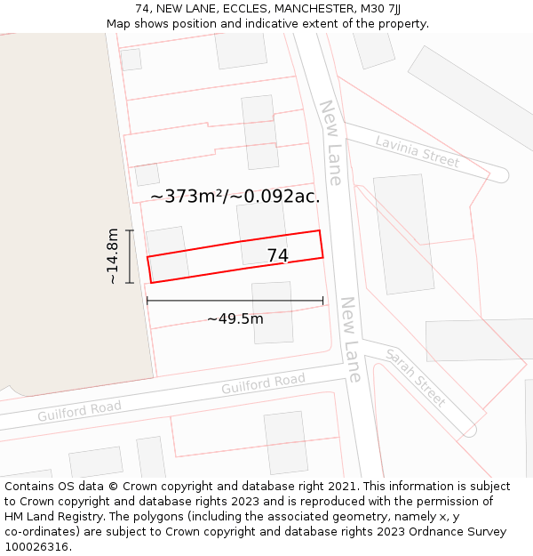 74, NEW LANE, ECCLES, MANCHESTER, M30 7JJ: Plot and title map