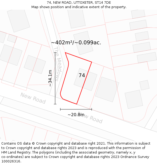 74, NEW ROAD, UTTOXETER, ST14 7DE: Plot and title map