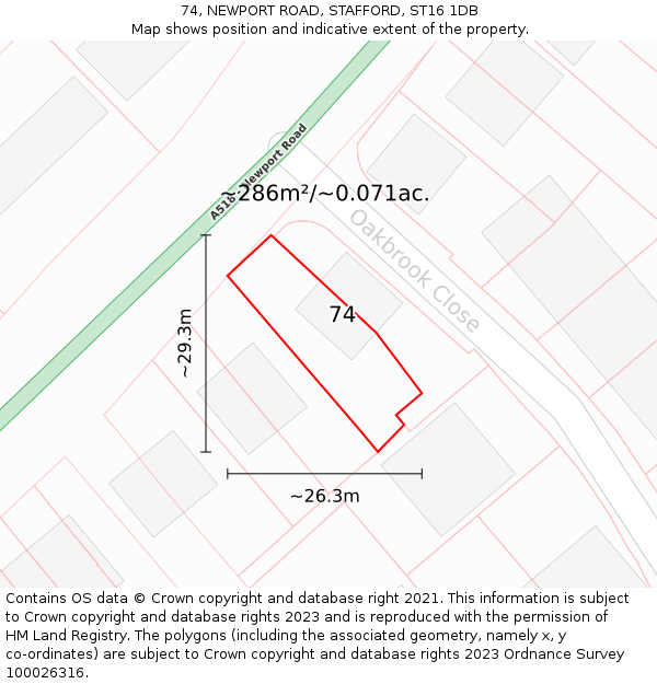 74, NEWPORT ROAD, STAFFORD, ST16 1DB: Plot and title map