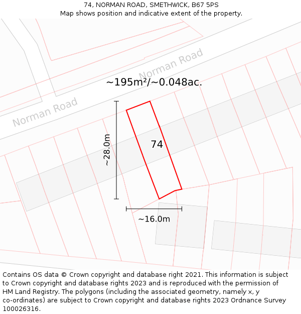 74, NORMAN ROAD, SMETHWICK, B67 5PS: Plot and title map