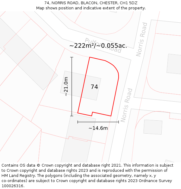 74, NORRIS ROAD, BLACON, CHESTER, CH1 5DZ: Plot and title map