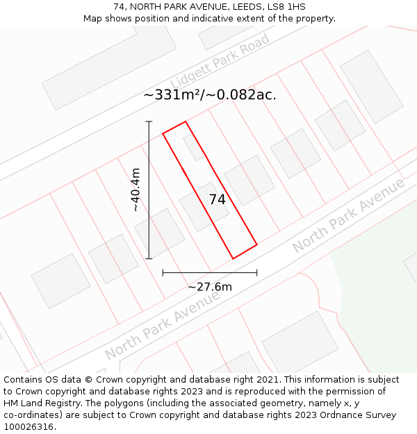 74, NORTH PARK AVENUE, LEEDS, LS8 1HS: Plot and title map