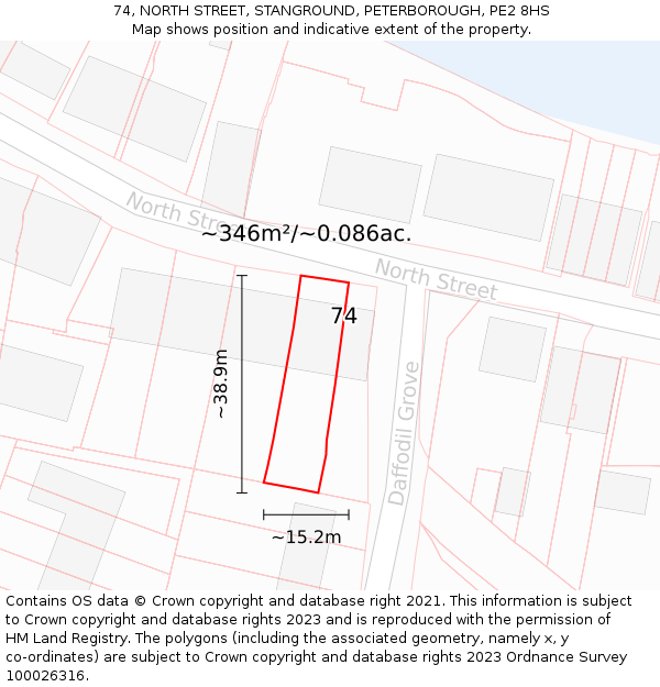 74, NORTH STREET, STANGROUND, PETERBOROUGH, PE2 8HS: Plot and title map