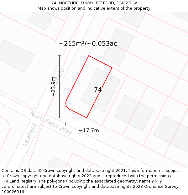 74, NORTHFIELD WAY, RETFORD, DN22 7LW: Plot and title map