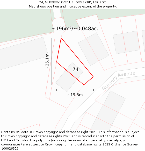 74, NURSERY AVENUE, ORMSKIRK, L39 2DZ: Plot and title map
