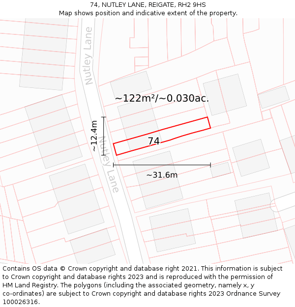 74, NUTLEY LANE, REIGATE, RH2 9HS: Plot and title map