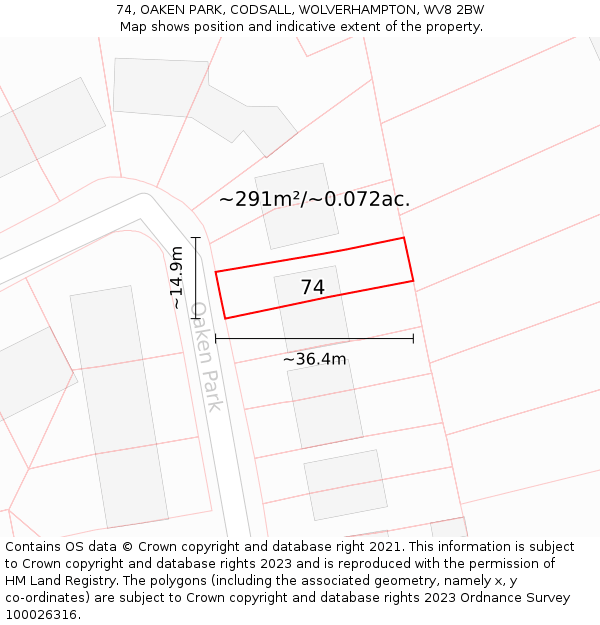 74, OAKEN PARK, CODSALL, WOLVERHAMPTON, WV8 2BW: Plot and title map