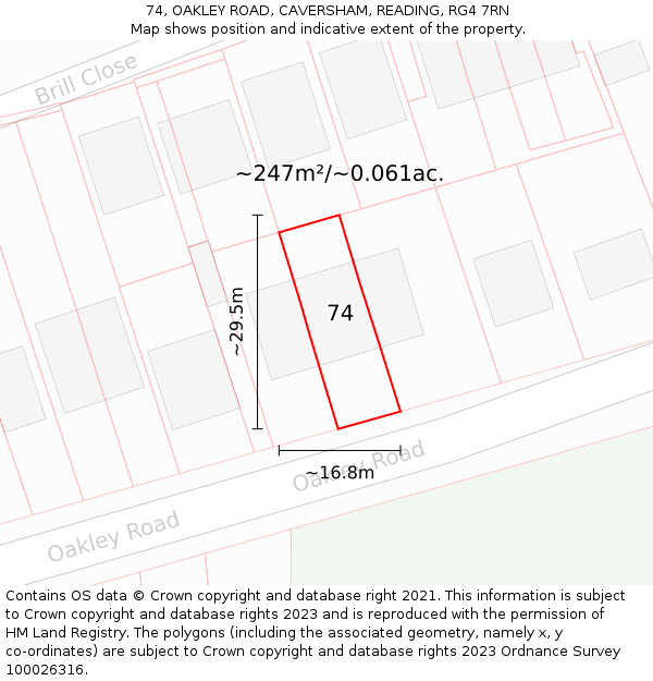 74, OAKLEY ROAD, CAVERSHAM, READING, RG4 7RN: Plot and title map