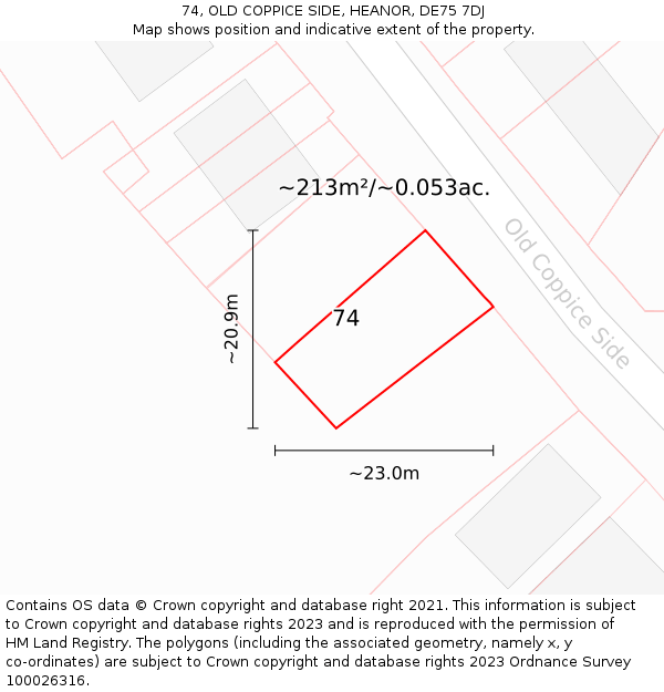 74, OLD COPPICE SIDE, HEANOR, DE75 7DJ: Plot and title map
