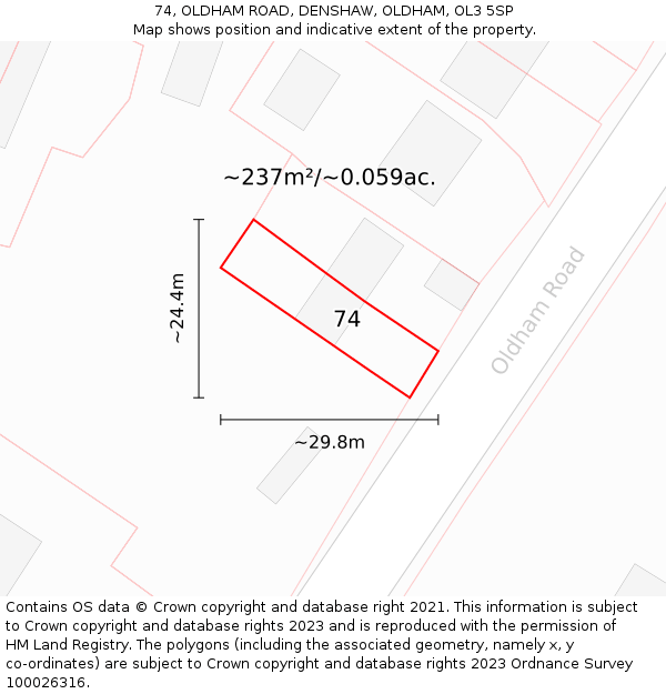 74, OLDHAM ROAD, DENSHAW, OLDHAM, OL3 5SP: Plot and title map