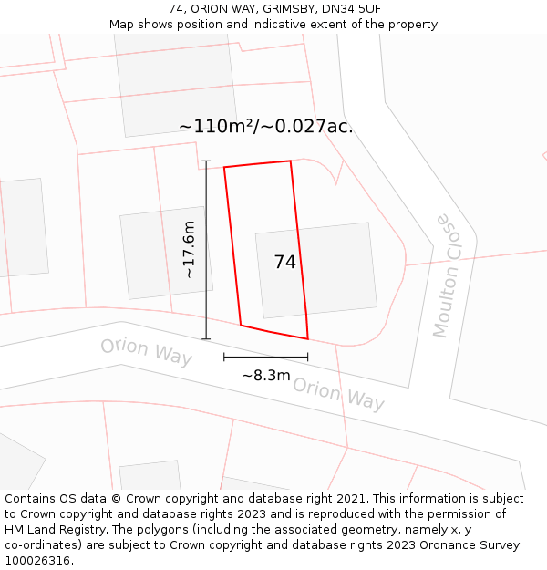 74, ORION WAY, GRIMSBY, DN34 5UF: Plot and title map