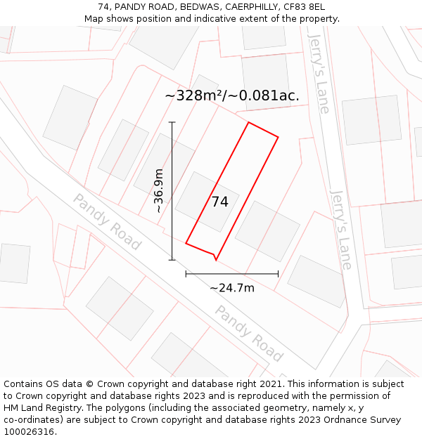 74, PANDY ROAD, BEDWAS, CAERPHILLY, CF83 8EL: Plot and title map