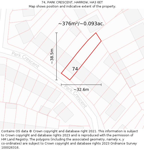 74, PARK CRESCENT, HARROW, HA3 6ET: Plot and title map