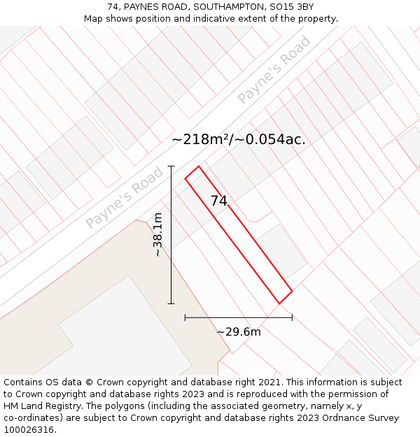74, PAYNES ROAD, SOUTHAMPTON, SO15 3BY: Plot and title map
