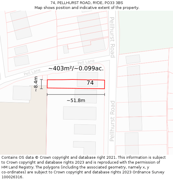 74, PELLHURST ROAD, RYDE, PO33 3BS: Plot and title map