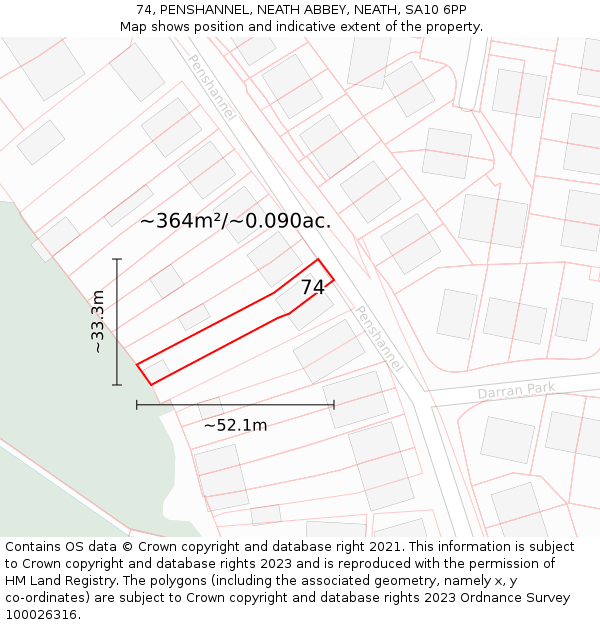74, PENSHANNEL, NEATH ABBEY, NEATH, SA10 6PP: Plot and title map