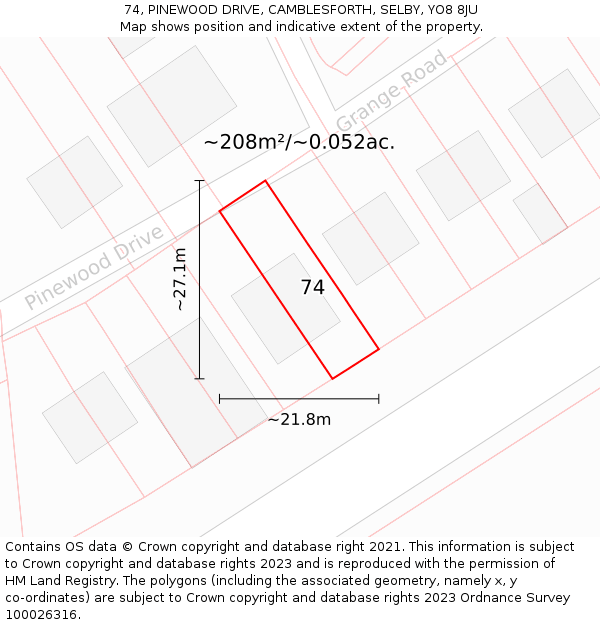 74, PINEWOOD DRIVE, CAMBLESFORTH, SELBY, YO8 8JU: Plot and title map