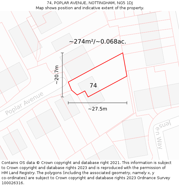 74, POPLAR AVENUE, NOTTINGHAM, NG5 1DJ: Plot and title map