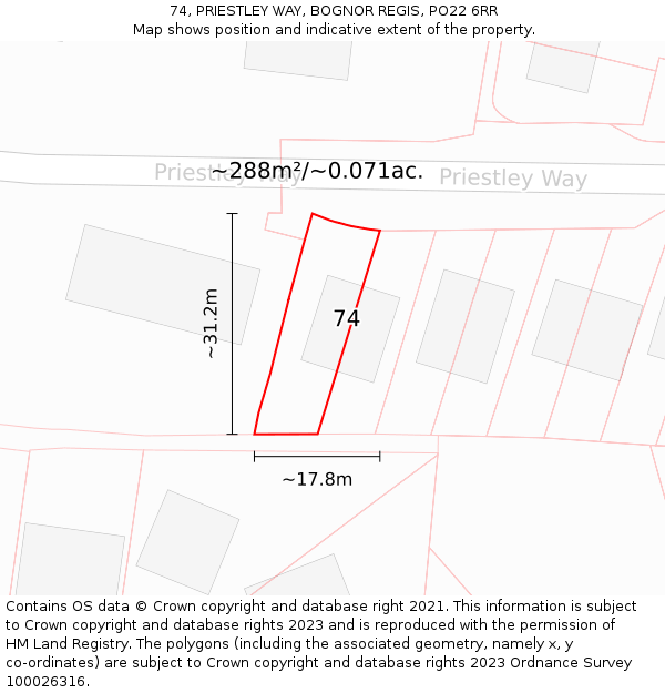 74, PRIESTLEY WAY, BOGNOR REGIS, PO22 6RR: Plot and title map