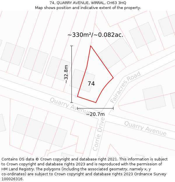 74, QUARRY AVENUE, WIRRAL, CH63 3HQ: Plot and title map
