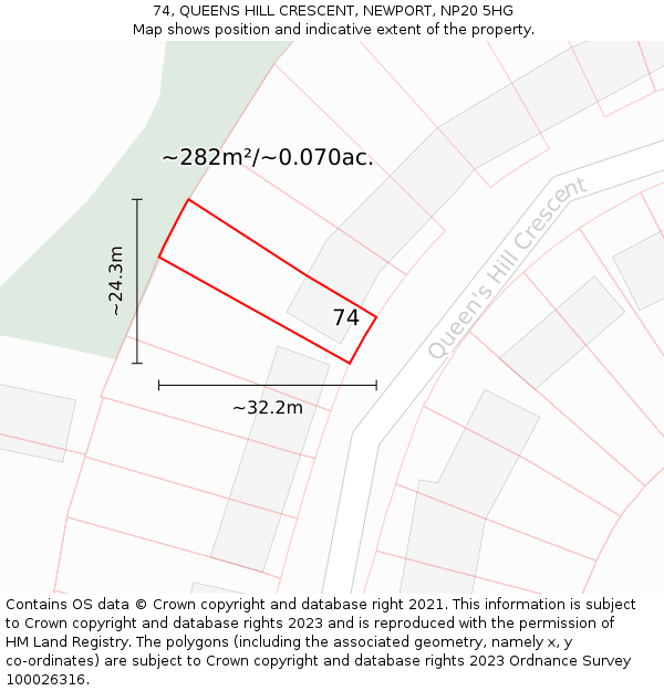 74, QUEENS HILL CRESCENT, NEWPORT, NP20 5HG: Plot and title map