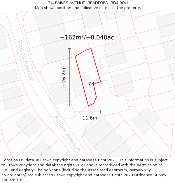 74, RAIKES AVENUE, BRADFORD, BD4 0QU: Plot and title map