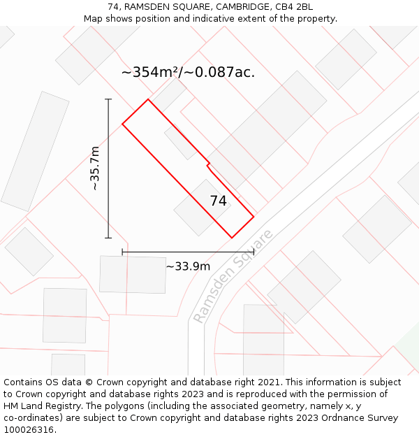 74, RAMSDEN SQUARE, CAMBRIDGE, CB4 2BL: Plot and title map