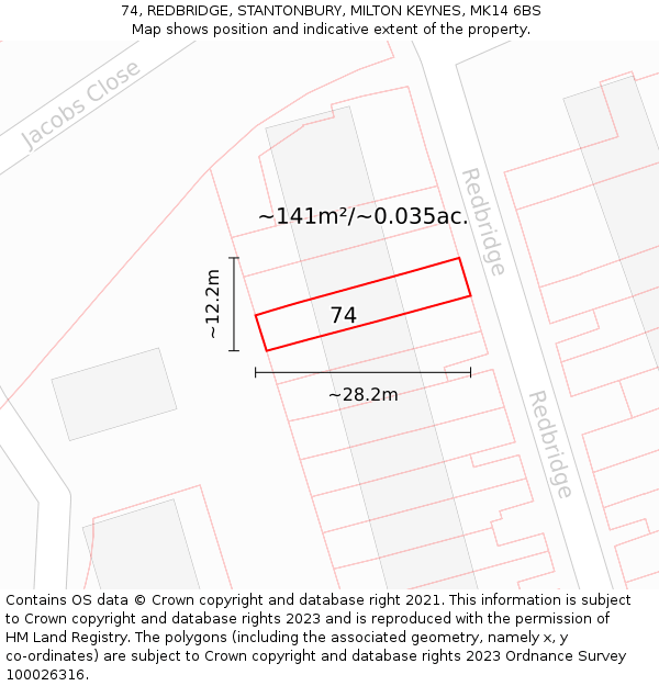 74, REDBRIDGE, STANTONBURY, MILTON KEYNES, MK14 6BS: Plot and title map