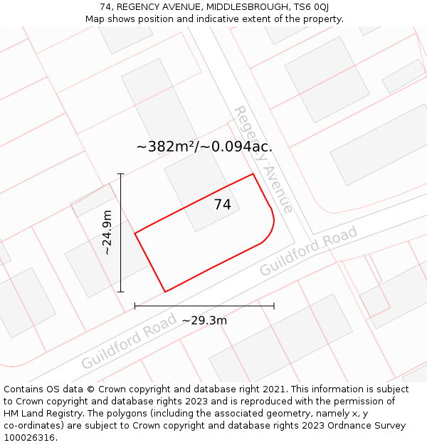 74, REGENCY AVENUE, MIDDLESBROUGH, TS6 0QJ: Plot and title map