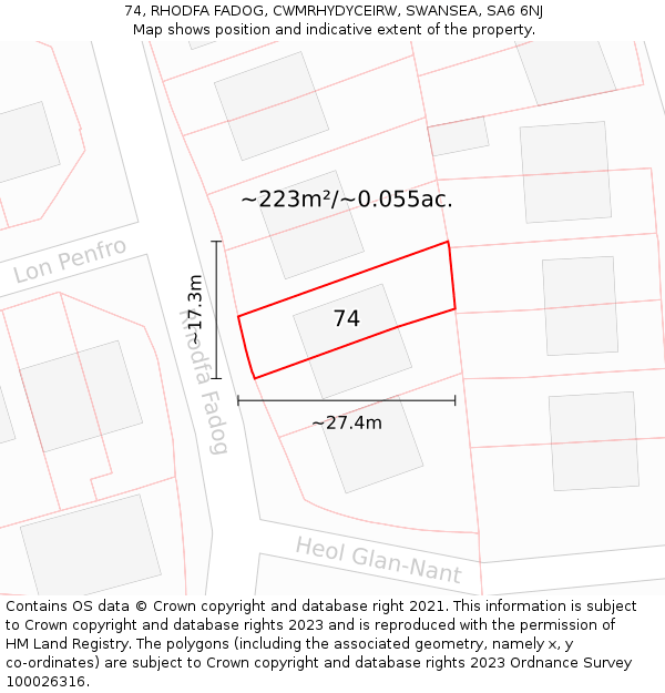74, RHODFA FADOG, CWMRHYDYCEIRW, SWANSEA, SA6 6NJ: Plot and title map