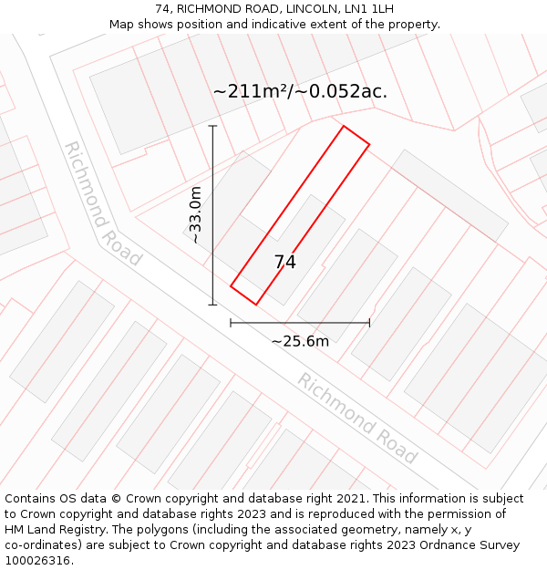 74, RICHMOND ROAD, LINCOLN, LN1 1LH: Plot and title map