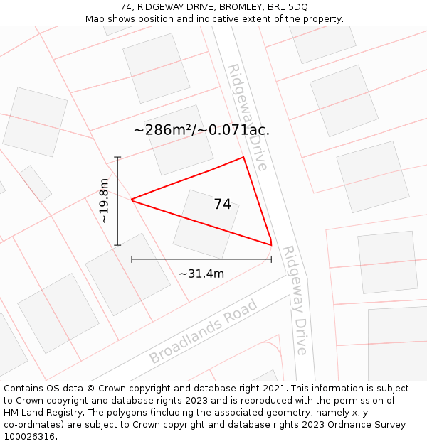 74, RIDGEWAY DRIVE, BROMLEY, BR1 5DQ: Plot and title map